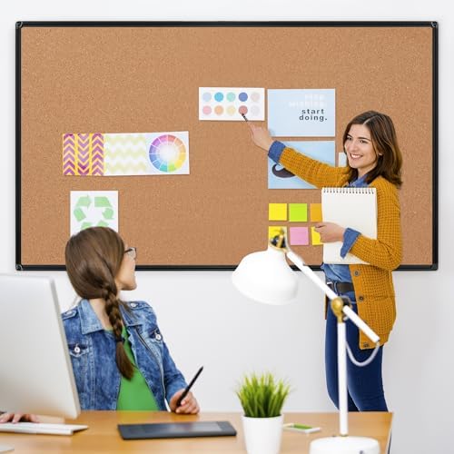 Extra Large Cork Bulletin Board 72" X 48", Black Aluminum Framed 6'x4' Corkboard for Wall, Wall Mounted Notice Pin Board with 18 Push Pins for School, Home & Office - Image 2