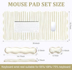 L-SPOUTTO Beige Striped Mouse Pad Set,Scalloped XXL Desk Mat + Ergonomic Mouse Wrist Rest + Gel Keyboard Wrist Rest for Keyboard 65%/75%,3in1 Large Desk Pad for Desktop Home Office Computer Game - Image 5