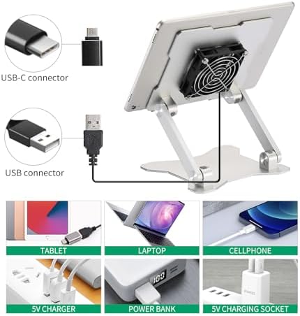 Surface Pro Stand, iPad Cooler,Aluminum Cooling Pad,Sturdy Tablet Stand Holder with Quiet Fan for Microsoft Surface Tablets,iPad Series,Samsung Galaxy Tabs-Up to 15-in Tablets - Image 4
