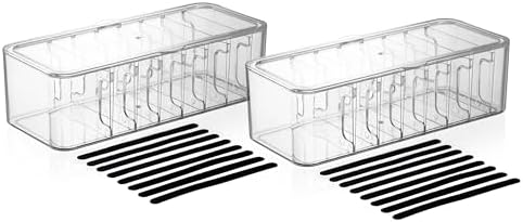 Cord Organizer Box 2 Pack – Clear Cable Organizer with Adjustable Dividers, Fits Up to 10ft Cables, Cord Storage Organizer for Chargers & Tech Accessories – Includes 16 Velcro Ties by Unknown