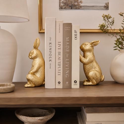 Vintage Gold Rabbit Bookends Set of 2, Resin Bunny Book Ends for Home Decor - Image 5