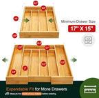 2-Piece Bamboo Silverware Organizer, Expandable Kitchen Drawer Organizer for Cutlery and Utensils, Multifunction Adjustable Bamboo Wood Cutlery Tray in Drawer for Flatware, (Natural) - Image 2