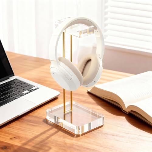 Headphone Stand Headset Holder for Desk, Solid Christal-Clear Acrylic with Gold Hardware Earphone Hanger for Gaming Room Office Accessories - Image 5