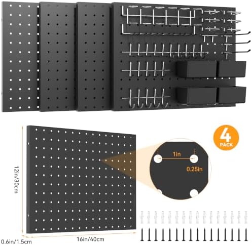 Black Peg Board, 4 Pack Metal Pegboard with Hooks, 71pcs Pegboard Kit, Pegboard Wall Organizer, Heavy Duty Peg Boards for Walls Home Office, Garage Tool Storage, Workbench, Craft Room - Image 6