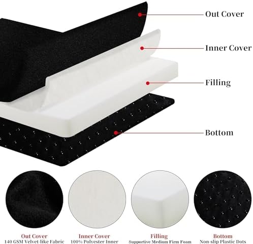 HOMBYS Foam Recliner Chair Cushions for Elderly, 4" Thick Chair Pads with Back Support for Office, Non-Slip Medium Firm Seat Cushion with Lumbar Pillow (Black, 22"x22"+13" Backrest) - Image 4