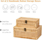 2PCS Rattan Box with Lid Decorative Natural Handmade Boho Basket - Image 4