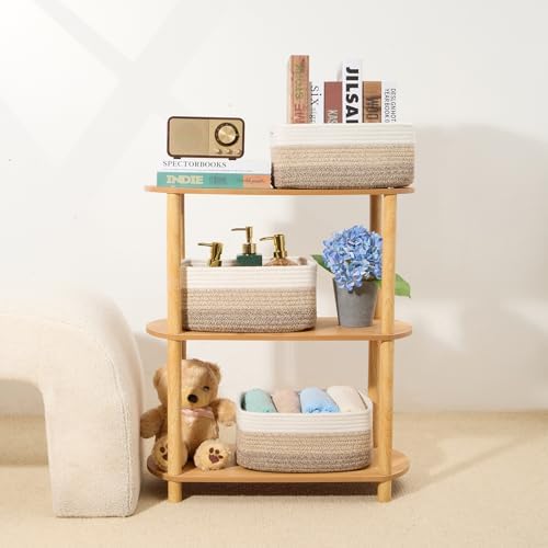 MiniArk Small Storage Baskets for Organizing | Closet Organizer Bins | Shelf Toy Basket | Woven Rope Baskets | Cube Decorative Box | Shallow Basket | 13x8.5x5.1” | 4 Packs Gradient Brown - Image 6