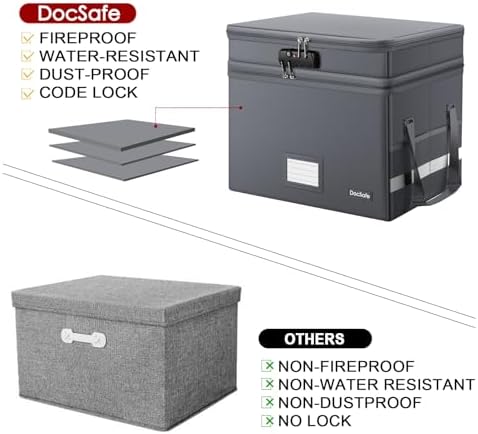 DocSafe File Box with Lock,Multi-Layer Fireproof Document Box Collapsible File Storage Organizer with Pockets/Handle,Large Portable Home Office Filing Box for Hanging Letter/Legal Size Folders,Gray - Image 7