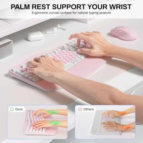 Wireless Keyboard and Mouse Combo,2.4G Ergonomic Wave Keys(Pink-A) - Image 4