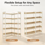 GTPLAYER 5-Tier Corner Bookshelf, L-Shaped Metal Frame Shelf with Tall 14" Shelves, Plant Stand and Storage Rack for Small Spaces, Living Room and Home Office, Light Oak - Image 6