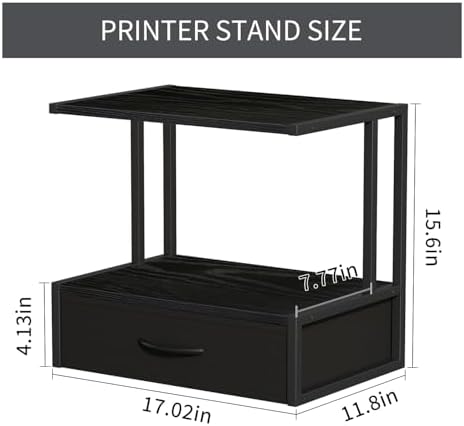 Printer Stand with Storage for Desk, with Fabric Drawer Desktop Printer Stand Shelf Organzier for Home Office, for Above and Under Desk Printer Table, Fax Machine Copier Scanner, Black - Image 4