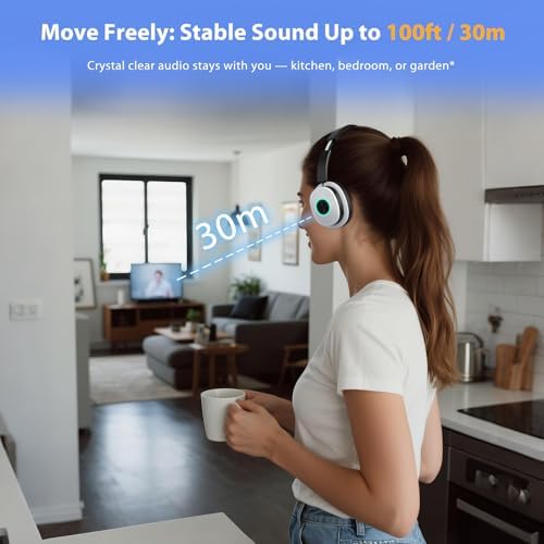 Earbay Wireless Headphones for TV, TV Headphones, Bluetooth Headphone with Transmitter & Charging Base, No Delay Over Ear Headset for Seniors, 3 Audio Modes, Ideal Gifts for Parents, Black & White - Image 4
