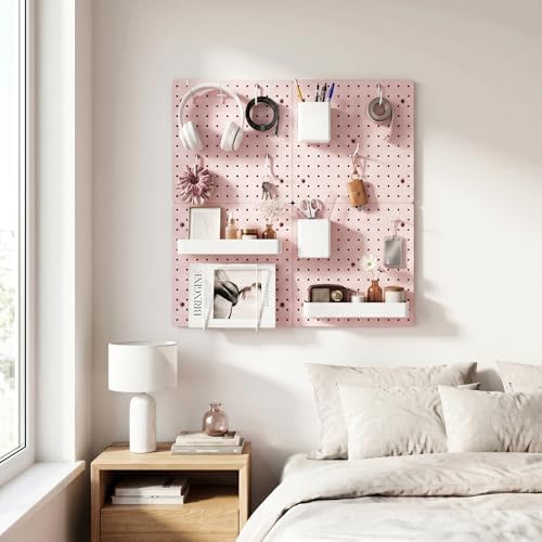 FZK Modular Plastic Pegboard Wall Organizer Kit, Pink, 12x12, 4 Panels - Image 2