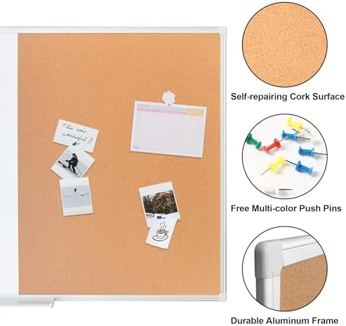 Cork Bulletin Board, 36 X 24 Inches White Magnetic Dry Erase Board, Large Wall Mounted Message Vision Notice Memo Pin Board for Office, Home and School - Image 4