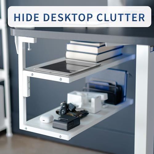 VIVO White Clamp-on 24 inch 2-Tier Desk Shelf, STAND-SHELF24C-W - Image 6