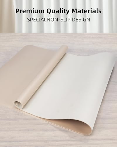 AFIING Extra Large Desk Mat - 55"x 17" Non-Slip Desk Pad for Office and Home - Ideal for Large Mouse Pad and Desk Mats on Top of Desks(Beige) - Image 2