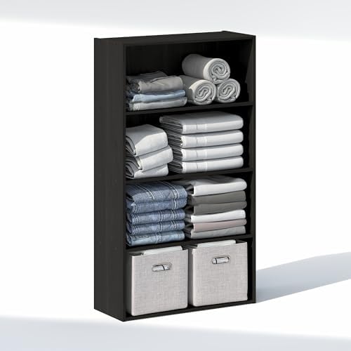 Furinno Reed Closet Organizers and Storage, 4-Tier Closet Organizer, Open Shelf Closet Storage, for Wardrobe, Bedroom, Living Room, Espresso - Image 3