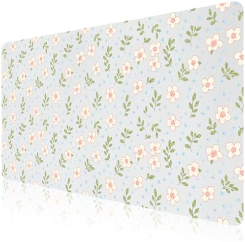 Pastel Ditsy Floral Office Desk Mat 31.5" x 15.7" Desktop Mat PU Leather Large Mouse Pad White Mousepad Non-Slip Table Mat for Girls, Women, Home, Work, Computer, and Gaming by Unknown