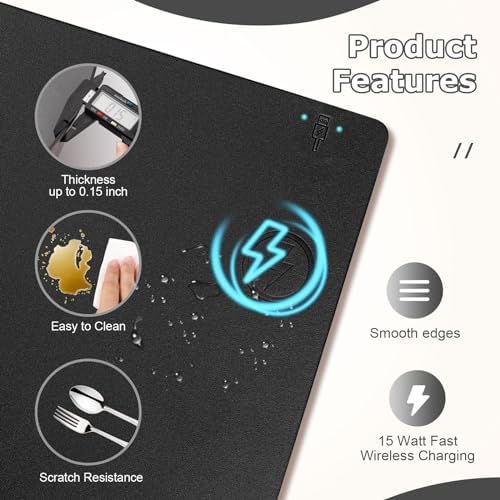 Wireless Charging Mouse Pad Firelison 2 in 1 Leather Multifunctional Office Desk Pad with Non-Slip Rubber Base, Waterproof Desk pad for Computers/Office/Work/Home/Decor（ 36" x 17"Black - R） - Image 4