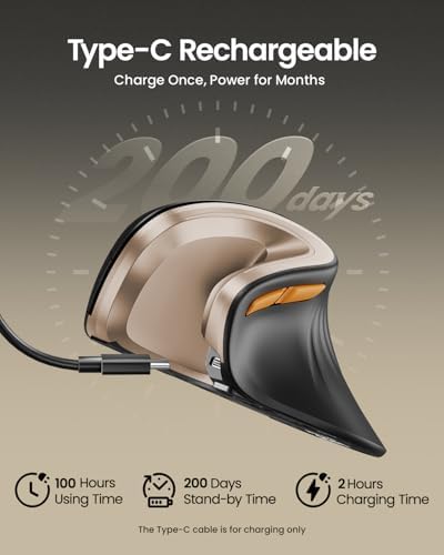 ProtoArc EM11 NL Wireless Ergonomic Mouse, Rechargeable, Black Gold - Image 3