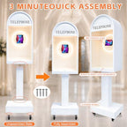 Wedding Telephone Booth Audio Guest Book Photo Booth Stand with 3 Color Ring Light 360° Rotatable Tablet Holder Built-in Type-C Charging Port Lockable Rolling Wheels for Wedding Party Events - Image 5