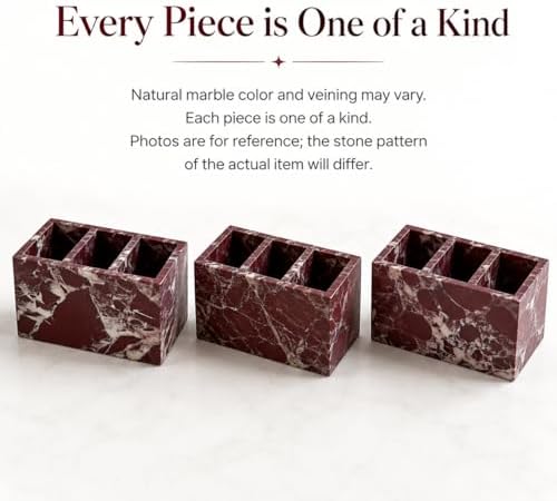 Purple Red Marble 3-Compartment Pen Holder for Desk - Image 2