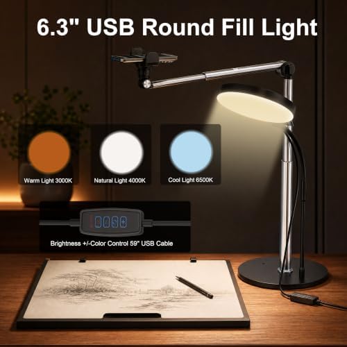 Mistriddle Aluminum Telescopic Overhead Phone Stand with USB Round Light - Image 4