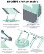 Aoviho 360° Rotating Laptop Stand for Desk | Adjustable, Foldable, Portable Aluminum Ergonomic Riser | Compatible with MacBook, Dell, HP & All Laptops 10-16 inch | Mint Green - Image 6