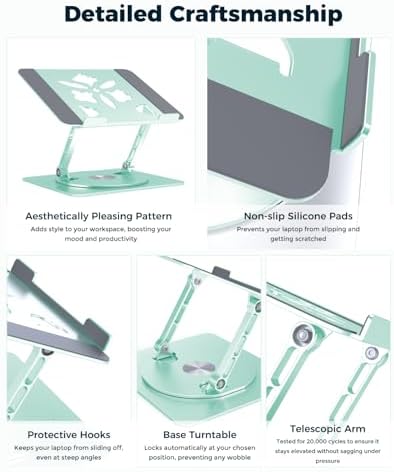 Aoviho 360° Rotating Laptop Stand for Desk | Adjustable, Foldable, Portable Aluminum Ergonomic Riser | Compatible with MacBook, Dell, HP & All Laptops 10-16 inch | Mint Green - Image 6