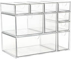 Acrylic Makeup Organizer, 10 Drawers Clear Storage Organizer Desktop Stackable Storage Drawers, Plastic Organizer Bins for Makeup, Stationery, Cosmetics, Vanity, Bathroom,Cabinet,Pantry Office Desk by ZEXALOR