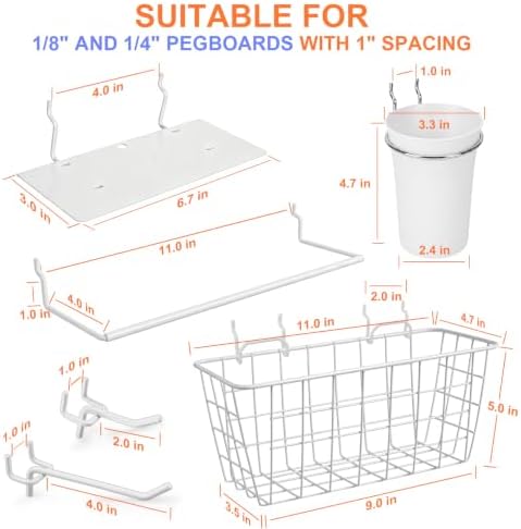 Pegboard Organizer Accessories 18 Pack, Peg Board Hooks Assortment (White) - Image 3