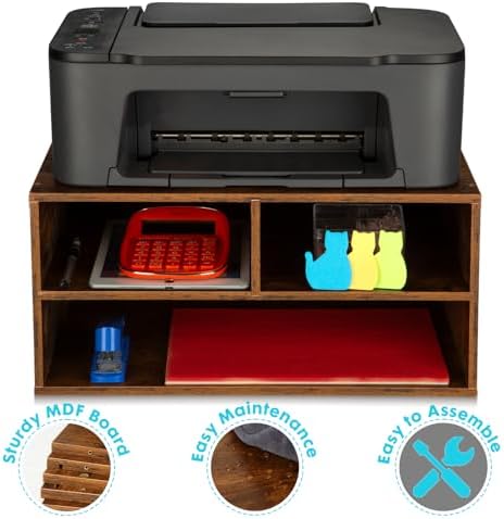 EMERIT Printer Stand Shelf with Storage Wood Desk Paper Organizer for Home/Office, Printer Riser, 2 Tier - Image 3