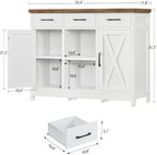TEENFON Storage Cabinet, Coffee Bar Cabinet with 3 Drawers, 2 Adjustable Shelves & 2 Doors, Buffet Cabinet, Kitchen Cabinet for Kitchen, Dining Room, Living Room, White - Image 2