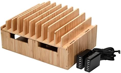 MobileVision 10-Port Bamboo Charging Station Includes 2 Powermod 6 USB Port Chargers for Smartphones & Tablets by MobileVision