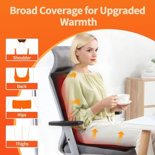 Heated Seat Cushion for Office Chair, Thick Heated Chair Pad, Auto Shut Off, 7 Heating Levels, Fast Heating, Heating Pad Seat Warmer for Full Back, Hips, Thighs, Universal Fit, Gift Women Men - Image 3