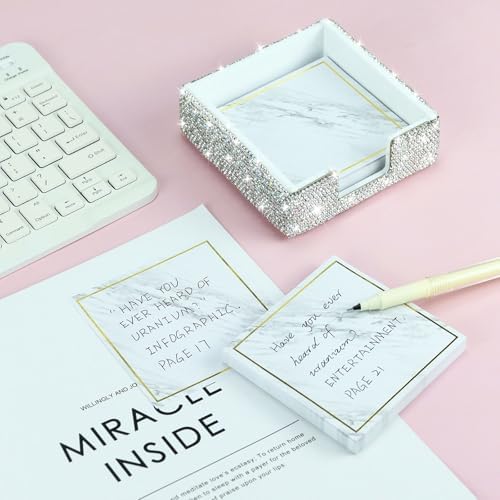 Buqoo 2 PCS Bling Crystal Handmade Diamond Sticky Note Holder and Tape Dispenser Office Supplies Dazzling Rhinestone Bling Desk Accessories for Women Office (Silver) - Image 5