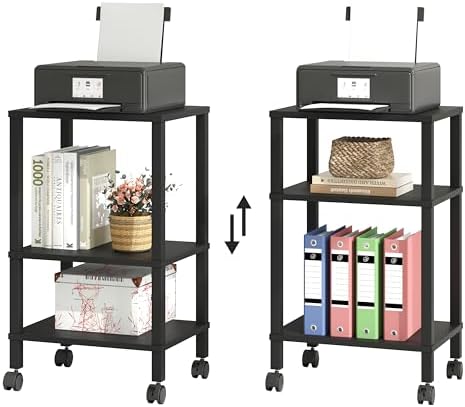 3-Tier Printer Stand with Storage, Mobile Printer Cart with Rolling Casters and Adjustable Feet, Under Desk Storage Shelf for Home Office, Small Printers,Black, 15.7" x 11.8" x 25.9" - Image 7