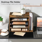 HOOBRO Mail Sorter, Literature Organizer with Adjustable Shelves, Paper Organizer for Office, Home, Wood Countertop File Holders, Mails, Magazines, Rustic Brown FG41WF01 - Image 2