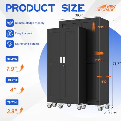 GAIOUS 79” Tall Metal Garage Storage Cabinet with Lock, Steel Tool Cabinet - Image 3