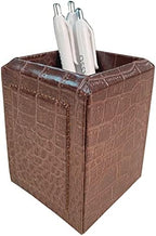 Dacasso Brown Crocodile Embossed Leather Pencil Cup by Dacasso