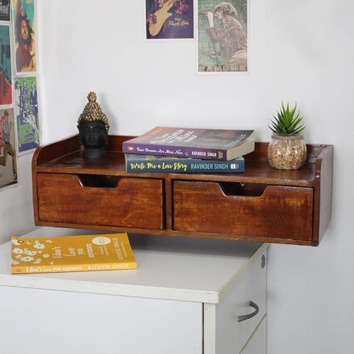 Wooden Desk Organizer with 2 Drawers – Handcrafted Solid Wood Storage Box for Office, Home & Study – Rustic Desktop Organizer for Files, Accessories & Stationery (STYLE 1, BROWN) - Image 2