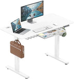 SHW 48-Inch Electric Height Adjustable Standing Desk w/Drawer, White by SHW