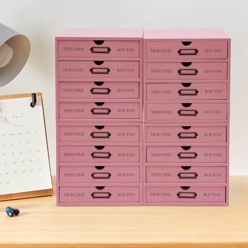 4PCS Vintage Wooden Drawer Organizer, 16-Drawer Stackable Storage Cabinet - Image 4