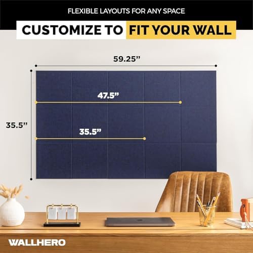 WALLHERO Large Cork Board Alternative | 15 Pack | Sizing Up to 59”x36”, Felt Wall Tiles, Office Wall Decor, Large Cork Boards for Walls, Corkboard, Cork Board for Office, Pin Board, Blue - Image 4