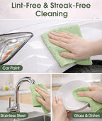 Reusable Microfiber Cleaning Cloth Roll - 100 Pack, 12"x12" Washable Tear-Away Paper Towels, Lint-Free & Streak-Free Rags for Kitchen, Glass, Cars, Electronics, Workshop and Garage(Bean Green) - Image 4