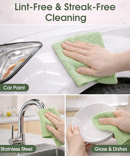 Reusable Microfiber Cleaning Cloth Roll - 100 Pack, 12"x12" Washable Tear-Away Paper Towels, Lint-Free & Streak-Free Rags for Kitchen, Glass, Cars, Electronics, Workshop and Garage(Bean Green) - Image 4