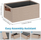GhvyenntteS Small Fabric Storage Bins 12 Pack, 11.8" x 7.87" x 5.11" Storage Basket with Leather Handles, Closet Storage Bins for Shelves, Storage Baskets for Shelves, DVD Storage (Beige Yellow) - Image 2