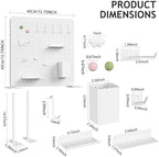 White Metal Desk Pegboard Organizer, 15.75 in with Hooks and Shelves - Image 2