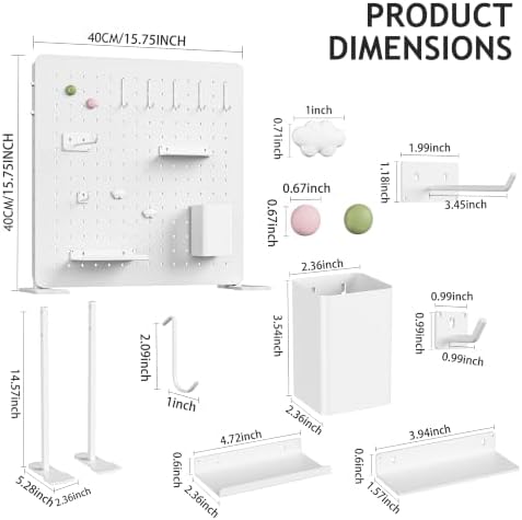 White Metal Desk Pegboard Organizer, 15.75 in with Hooks and Shelves - Image 2