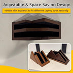Dual Laptop Holder Vertical Stand 2 Slots Wooden - Dark Brown (Walnut Color) - Vertical Holder for Desk, MacBook Pro & Air, Desktop Organizer Made of Natural Wood, Adjustable Stand for Notebooks - Image 4
